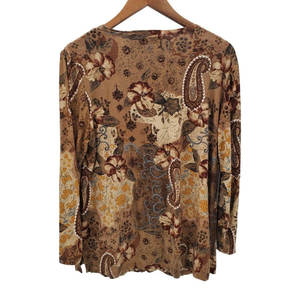 Fashion Bug Womens Paisley Print Tie Front Long Sleeve Blouse Sz 14-16 Brown - Picture 2 of 10